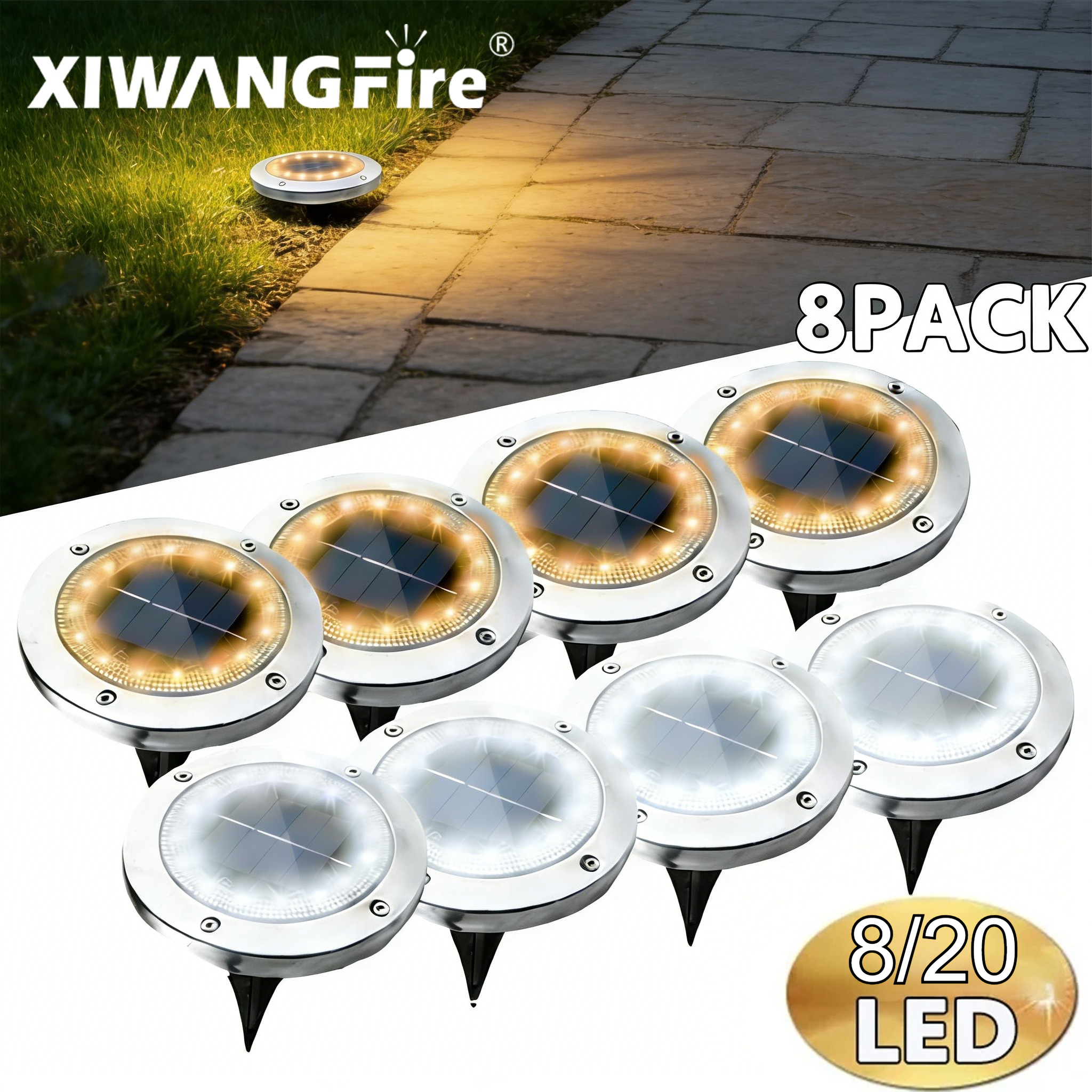 Lampes solaires encastrées au sol, 8/20 LED, étanches, pour terrasse, jardin, allée, paysage, éclairage décoratif
