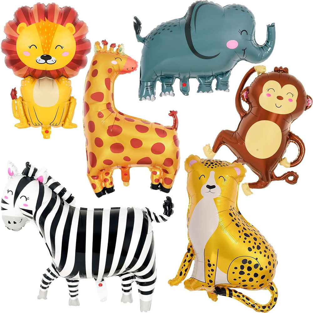 6 Pezzi di Palloncini in Foglio di Alluminio per Animali Selvatici della Giungla, Palloncini Giganti per Animali Zoo Zebra Elefante Scimmia Leone Giraffa Stampa Leopardo Palloncini Animali Selvatici Tema Decorazione Festa di Compleanno