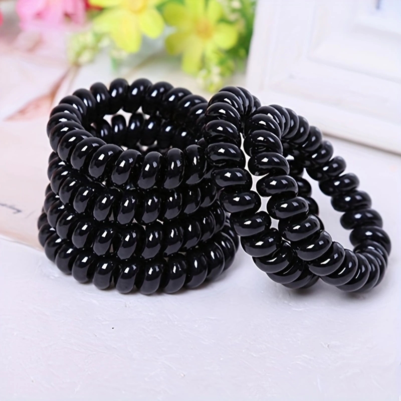 5 stks/set Basic Zwart Telefoonsnoer Scrunchies Spiraal Haarbanden Elastische Haarband Paardenstaart Houder Meisjes Vrouwen Haaraccessoires