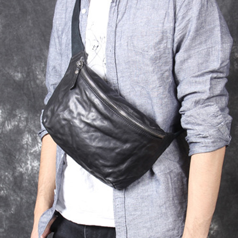 Aetoo casual retro primeira camada de couro personalidade saco peito dos homens de um ombro crossbody saco original fanny pacote