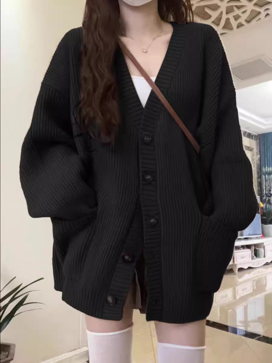 Kasjmier vest Dames V-hals Herfst en winter Nieuwe retro lui gebreide trui Zachte wasachtige jas Los
