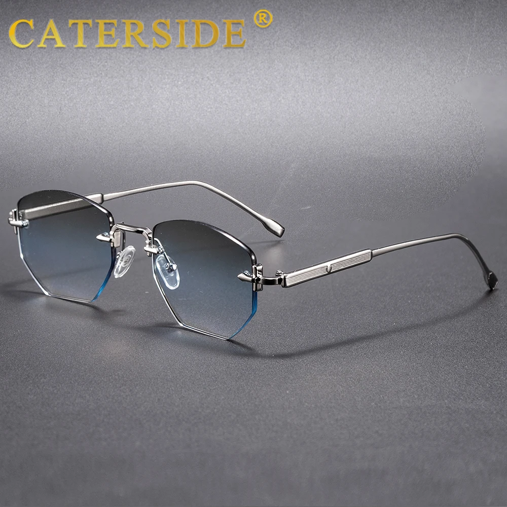 CATERSIDE Men's Fashion Retro Frameless Sunglasses Polygon Rimless Y2K Sun Glasses Women Travel Party Business Eyewear UV400