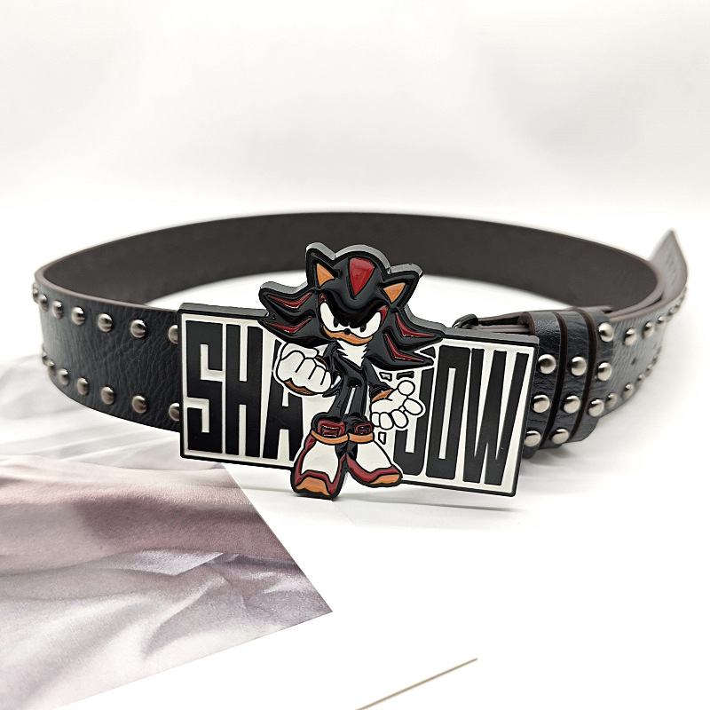 INS Harajuku Y2K Millennial Hot Girl Street Черный Sonic Boy Доска с пряжкой и заклепками Декоративный ремень Универсальный для мужчин и женщин