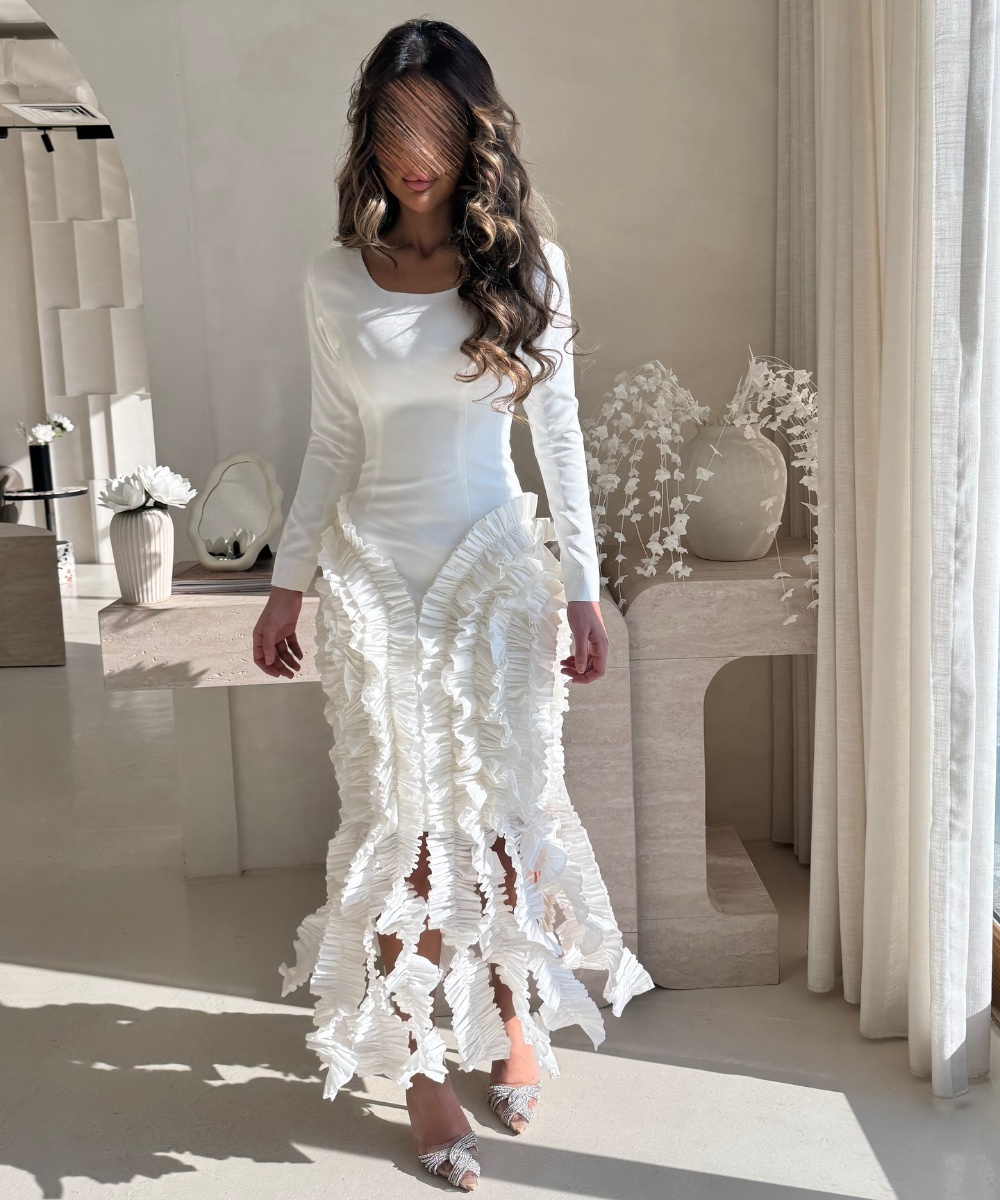 Customized Jersey Pleat Sheath O-Neck Midi Dresses Bespoke Occasion Homecoming Simple Fashion Sizes Available