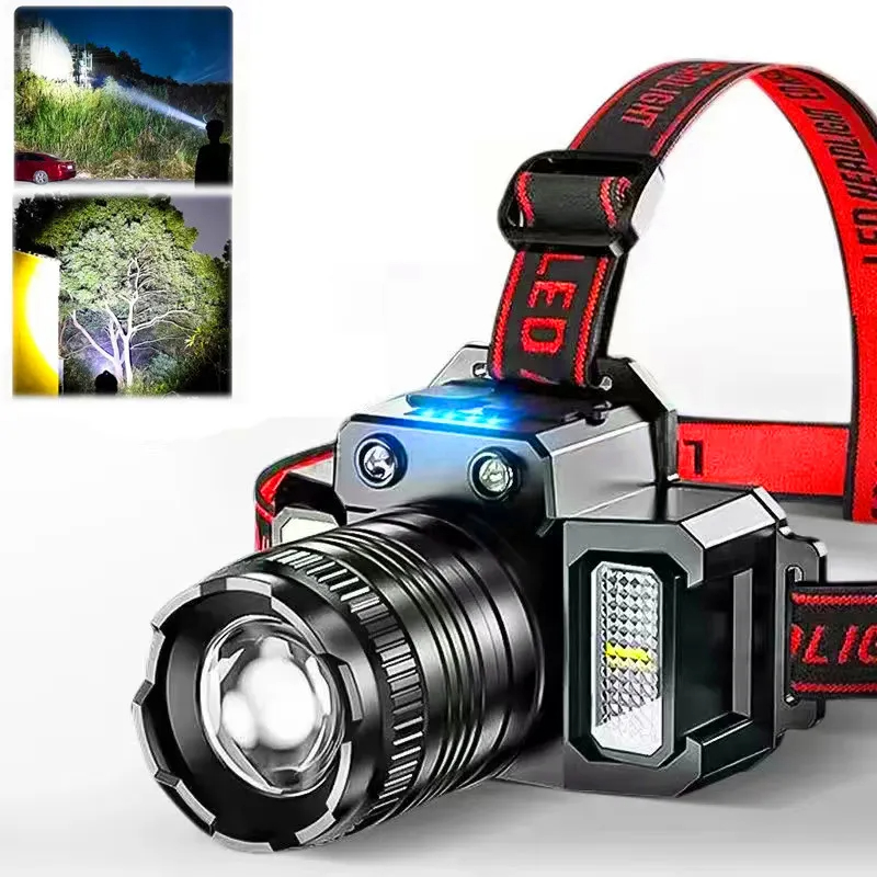 Linterna frontal con Sensor LED, luz de búsqueda para acampada, linterna frontal recargable, potente linterna frontal, 5 estilos