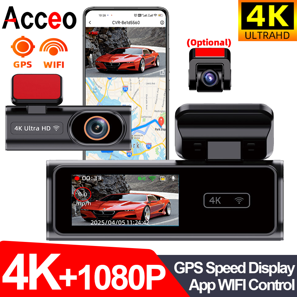 Kamera samochodowa Ultra HD Nagrywanie w pętli 4K Monitorowanie parkowania 24H Opcjonalna kamera tylna 1080P Night Vision Obsługuje kontrolę aplikacji WiFi