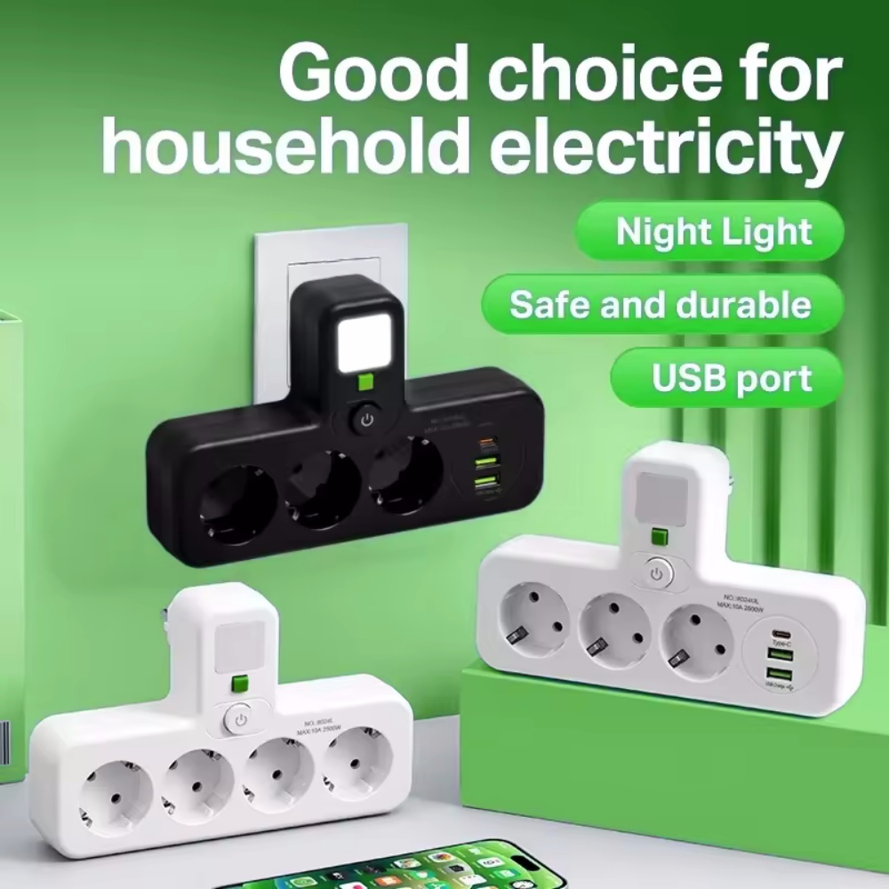 Multipresa con Spina EU Due Specifiche con o Senza Porta USB Tipo-C Caricatore da Parete per Casa e Ufficio con Lampada da Comodino