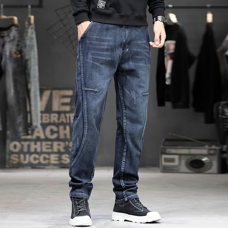 Letnie designerskie ubrania wysokiej jakości w stylu punk Harajuku, modne, codzienne, plus size, dopasowane jeansy denimowe na rok 2025, spodnie kowbojskie męskie.