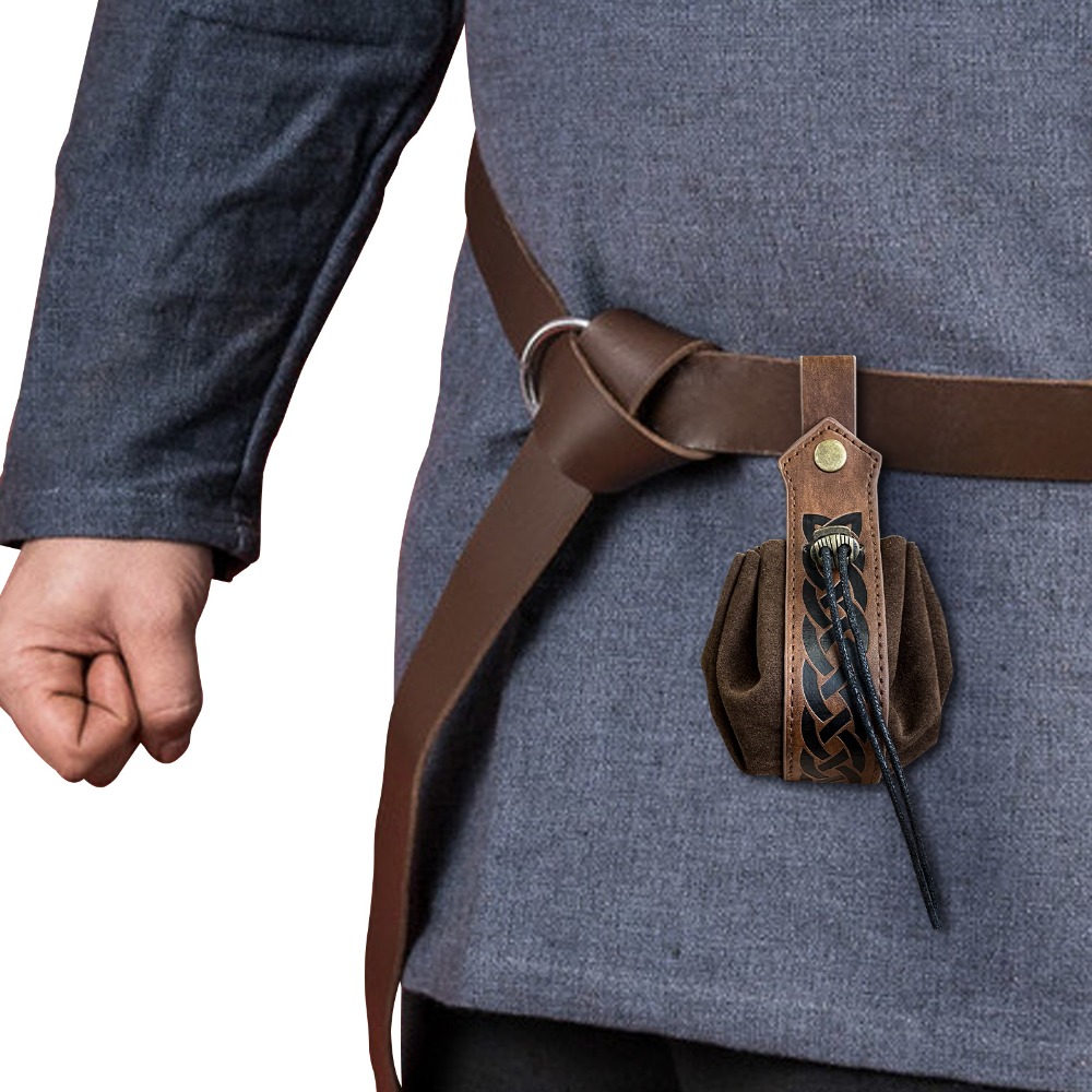 New Retro Coin Small Purse PU Leather Drawstring Waist Belt Pouch Medieval Viking Pouch  Knight Pirate Larp Cosplay Props Wallet