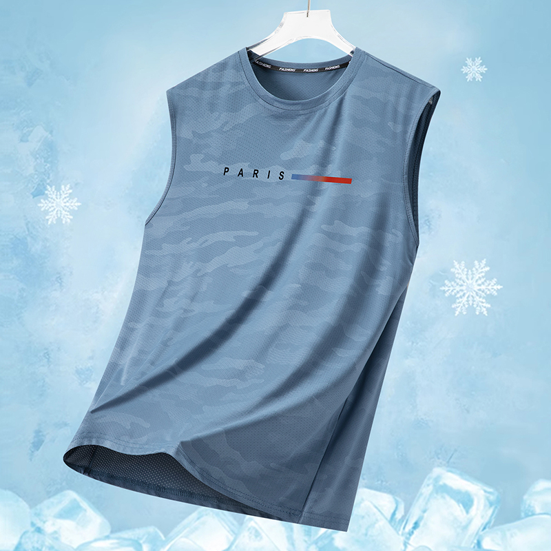 Men's Camouflage Ice Silk Sports Vest Summer Sleeveless T-Shirt Casual Print Outdoor Running Top Trendy Cross-Border T-Shirt