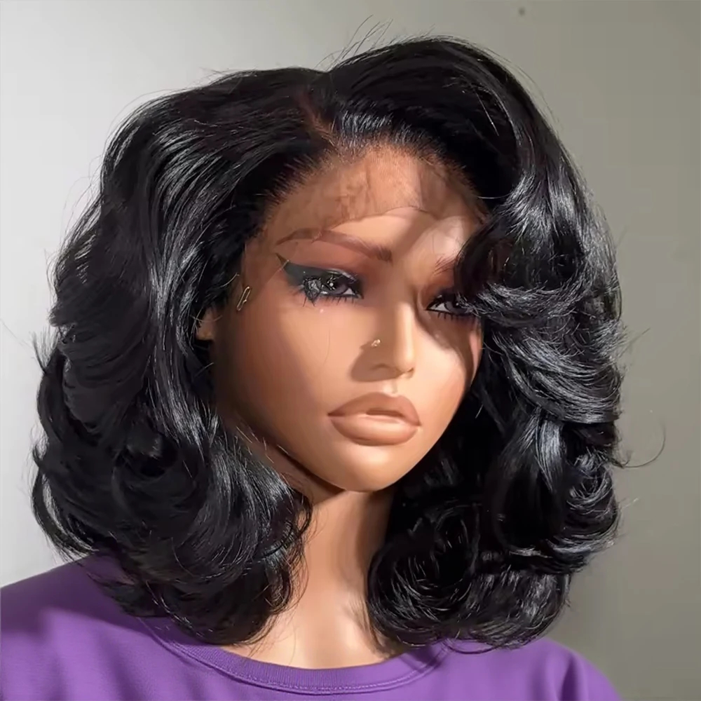 Peruca Humana Wear Go 5x5 Sem Cola, Bob Ondulado, Peruca Frontal HD Lace 13x6, Cabelo Brasileiro Ondulado, Peruca Frontal Transparente 13x4, Perucas de Cabelo Humano Cor Preto Natural 230% para Mulheres