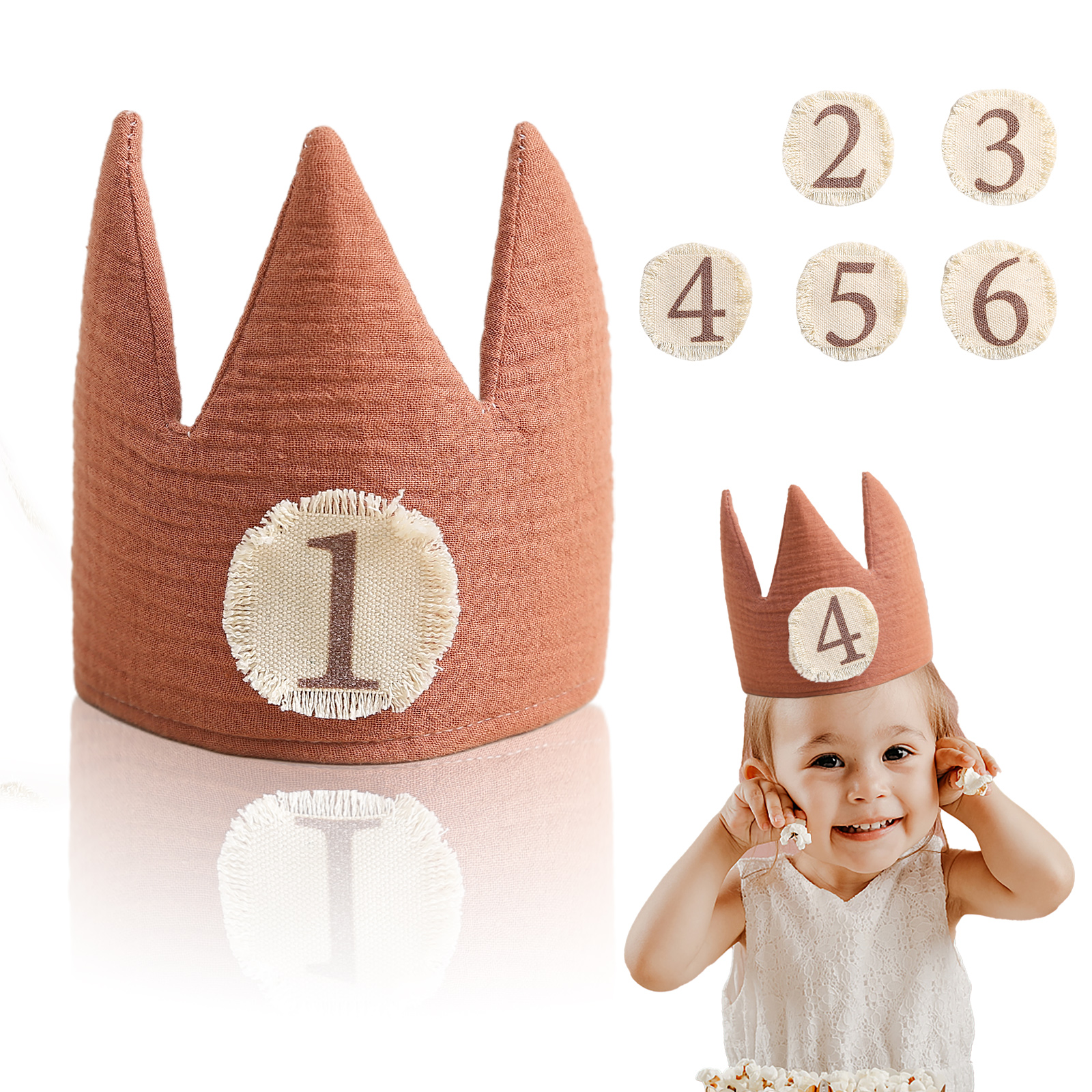 1 Juego de sombrero de cumpleaños para bebé, varita mágica de madera, juguete de algodón, sombrero de corona suave, decoraciones para fiesta de cumpleaños para niños, juguete de regalo de cumpleaños para recién nacido