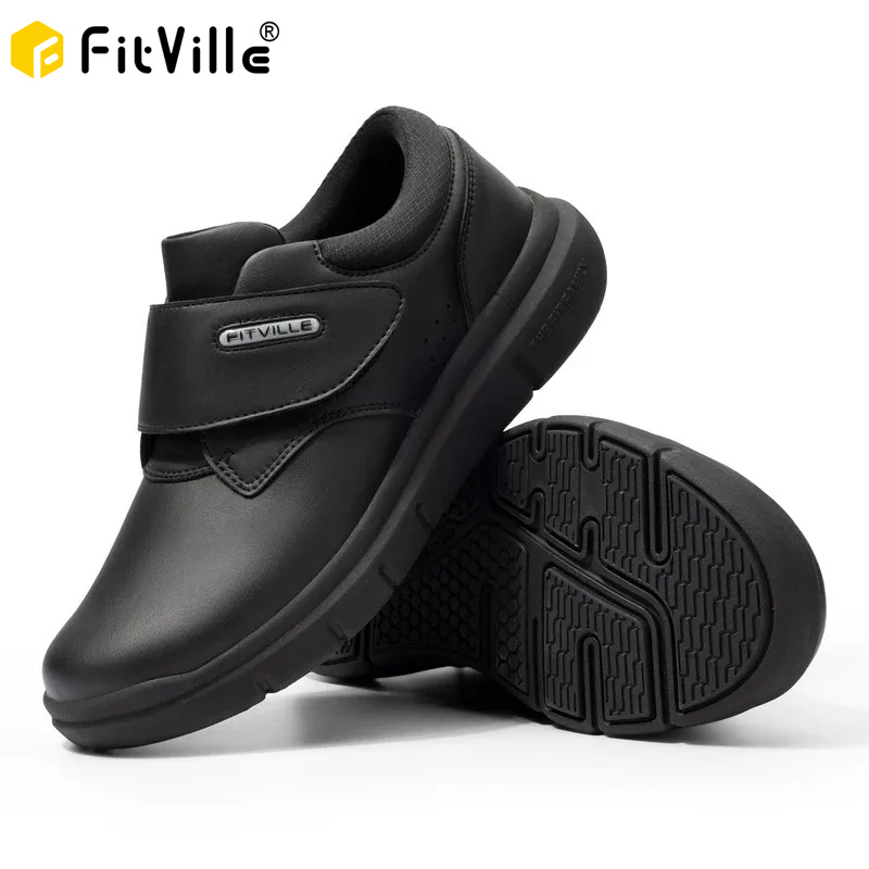 Extra Wide Men'S Shoes Leather Diabetic Walking Shoes For Elder Orthopedic Toes Swollen Feet Non-Slip With Arch Support