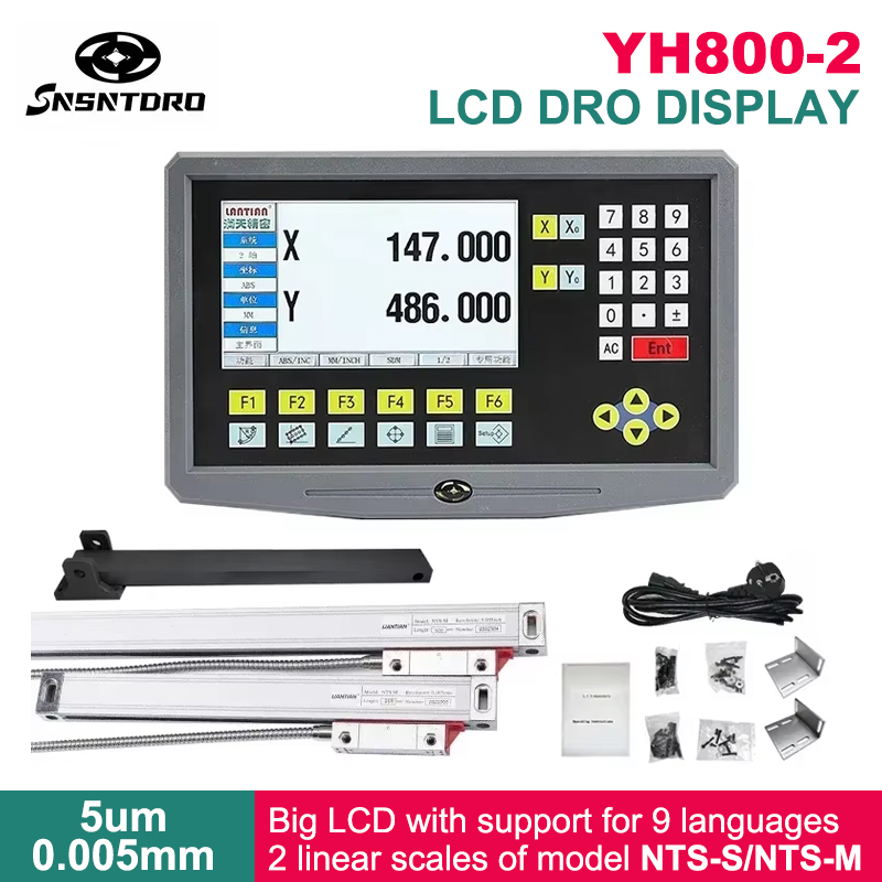 Wyświetlacz LCD DRO YH800-2 2-osiowy 19 Języków AC90-260V Czujnik Przesunięcia 50-1000mm Enkoder Liniowy Skala Liniowa Linijka z Siatką