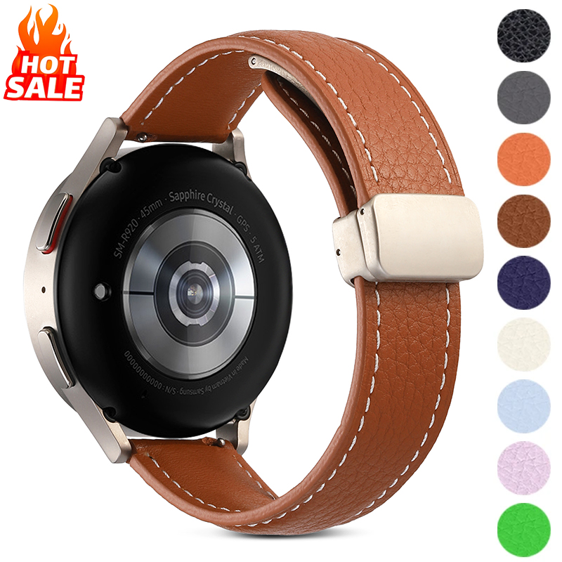 Bracelet en cuir 20mm 22mm pour Samsung Galaxy Watch 7 6 5 4 44mm 40mm, boucle magnétique classique pour Huawei Watch GT5 4Pro 3 46mm