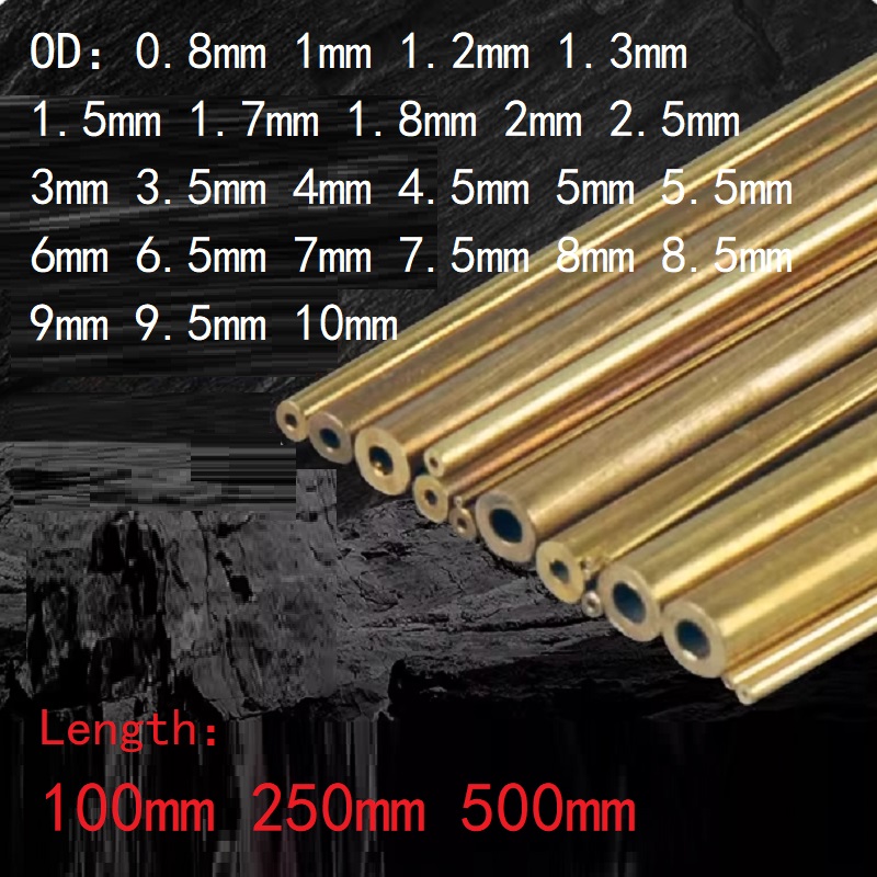 1 PC Brass Seamless Tube Pipe Diameter 0.8 1 1.5 2 2.5 3 4 5 6 7 8 9 10mm Length 100mm 250mm 500mm Round Pipe Tubing
