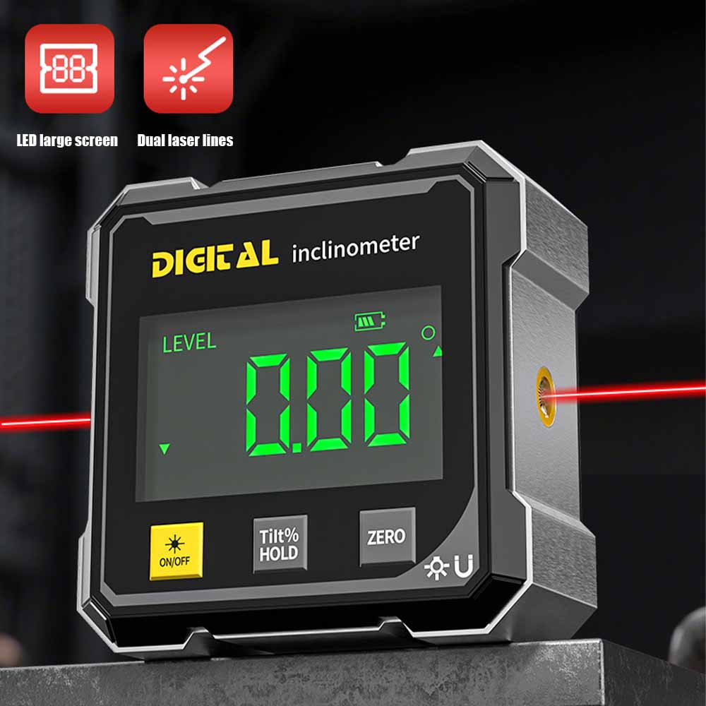 Medidor de ângulo digital magnético de 4 lados com transferidor eletrônico a laser, horizontal, inclinômetro, régua de ângulo, medição de inclinação