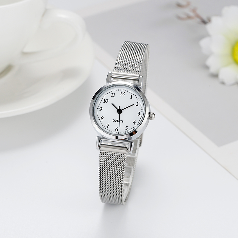 Comercio exterior popular compacto pequeño reloj redondo correa de rejilla reloj de ocio de cuarzo