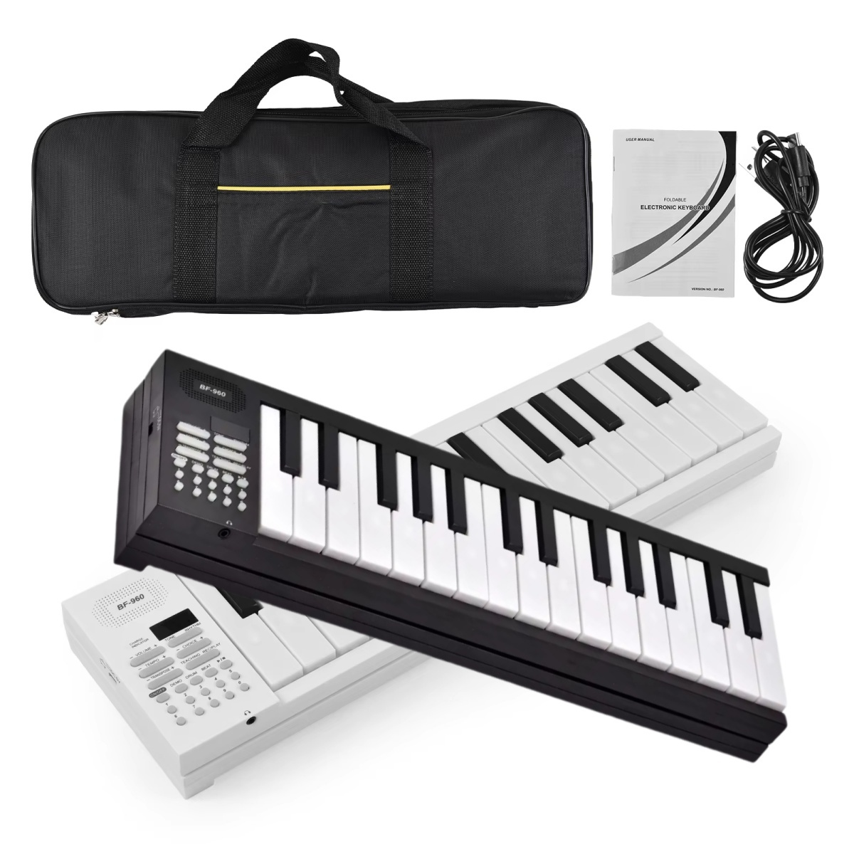 Teclado de piano portátil dobrável de 61 teclas com display LED/bateria embutida/instrumento musical de teclado eletrônico