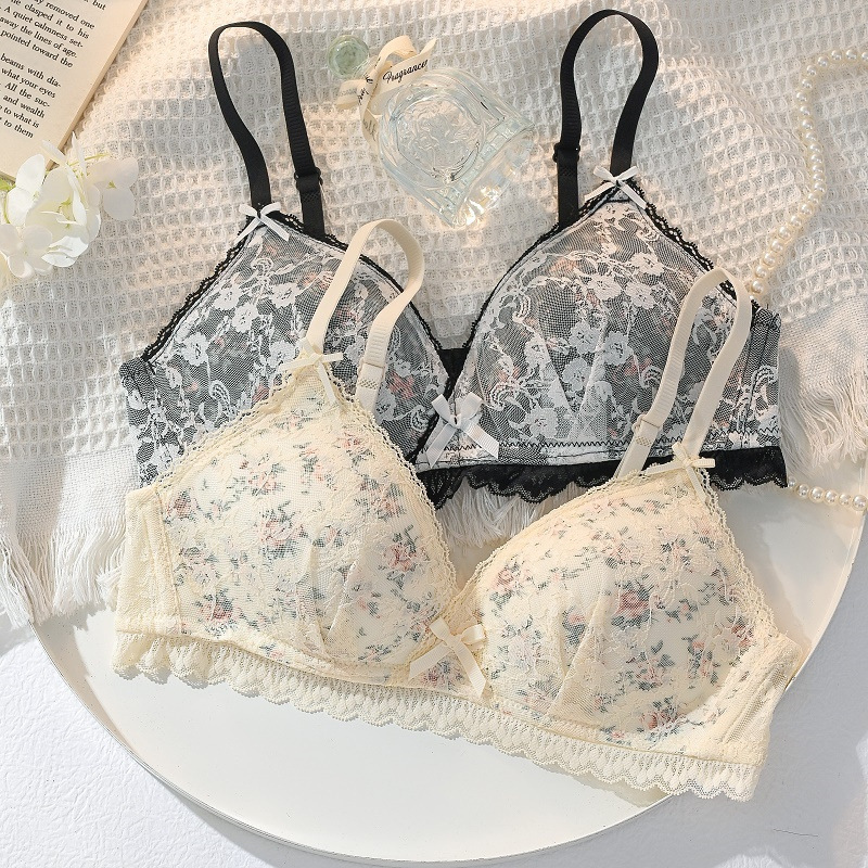 Summer Sexy Lace Tube Top Women Fragmented flowers Bralette Thin Chest Girl Bras Seamless Transparent Lingerie French Underwear