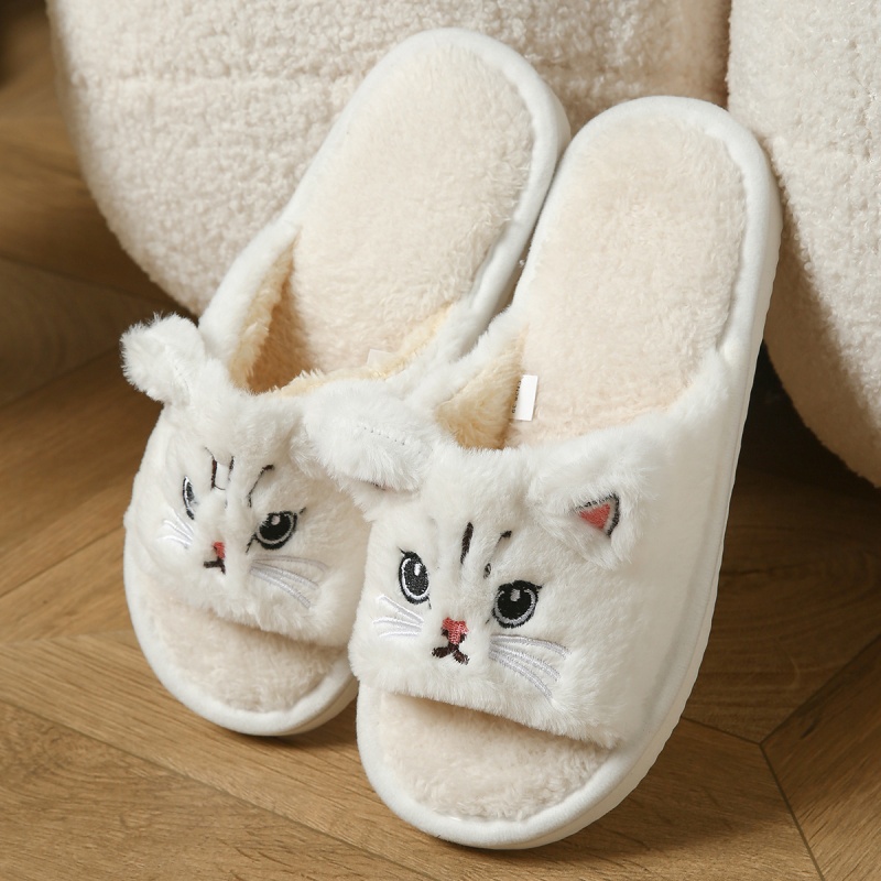 Schattige kattenpluche slippers voor dames en heren, warme, zachte pantoffels met cartoon dierenprint, binnenhuispantoffels, zachte, dikke EVA sandalen