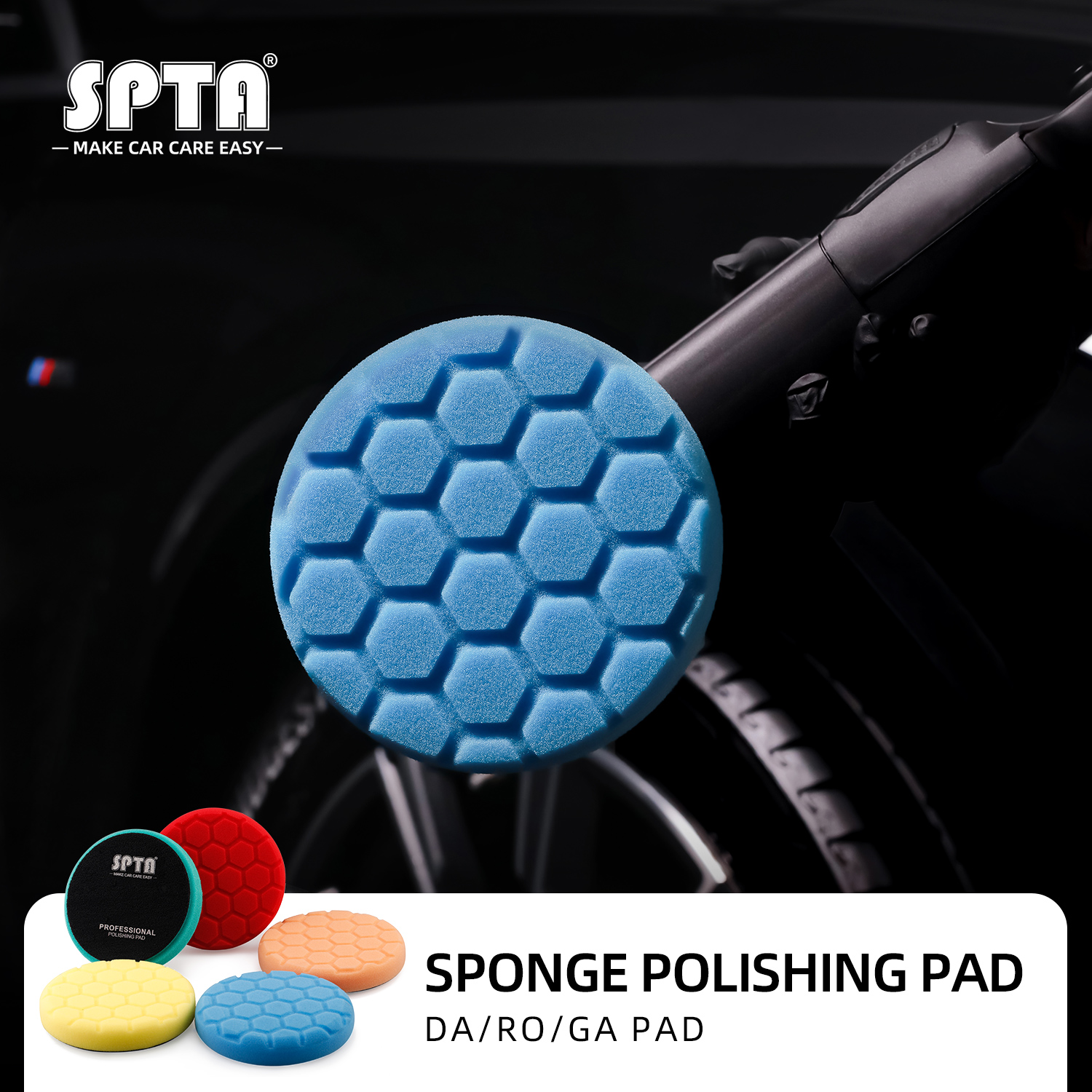 SPTA 1PC 3"(80mm)/5"(125mm)/6"(150mm)/7"(180mm) Almohadillas de pulido hexagonales de esponja para coche, para pulidor rotatorio DA GA