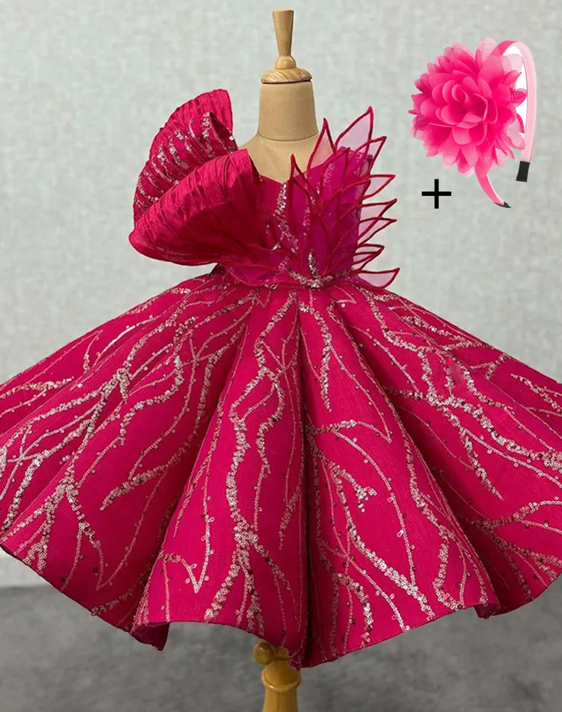 Wunderschöne Mädchen Prinzessin Rose Pailletten Palast Kleid V-Ausschnitt Kinder Blume Brautkleid Baby Kleinkind Geburtstags feier Kinder Kleider