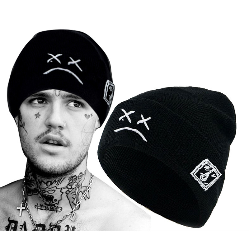 Inverno LilPeep chapéu de malha bordado rosto triste expressão engraçado masculino feminino gorro