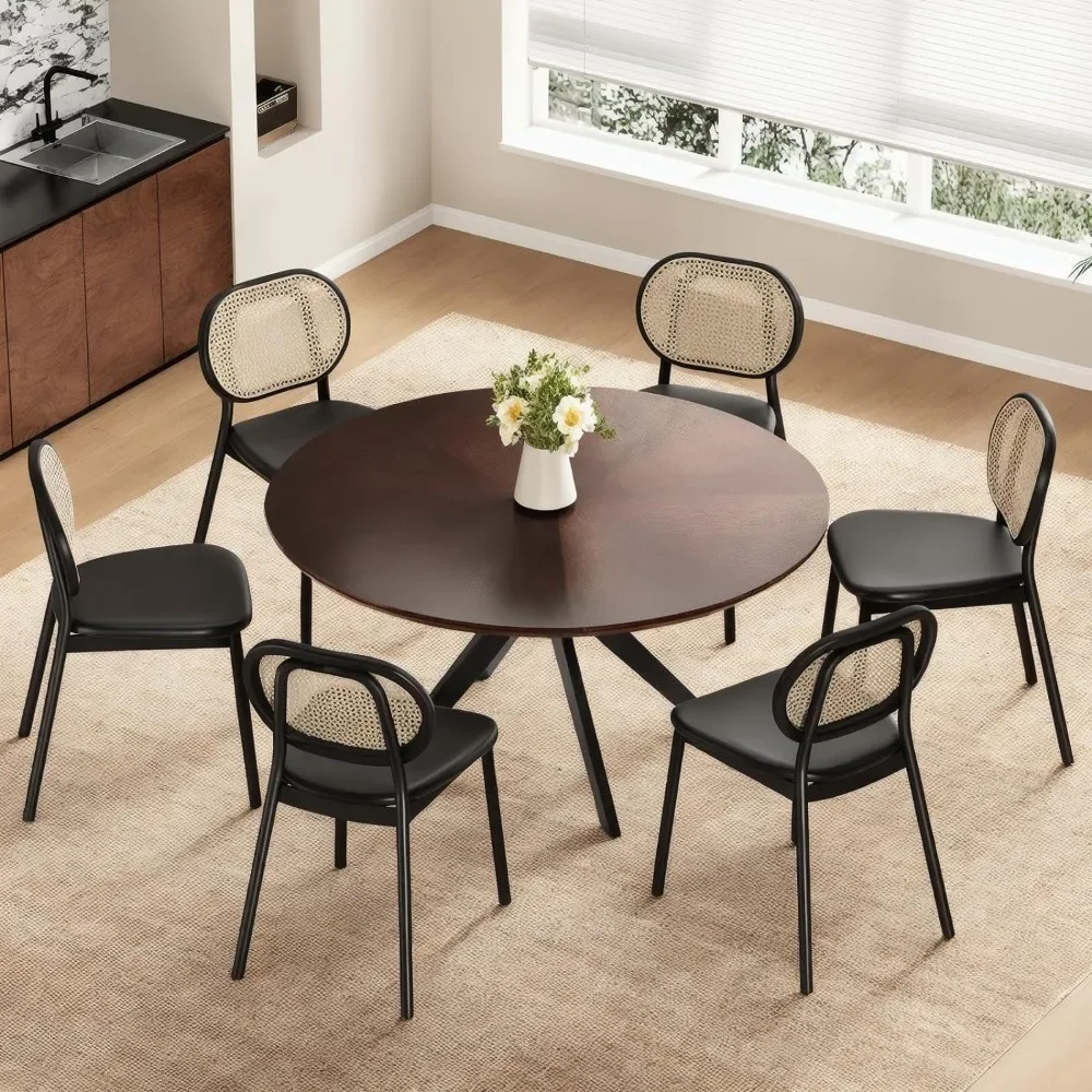 L # Round Dining Table Can Accommodate 4-6 People, Kitchen Dining Table Round Solid Wood Dining Table With Intersecting Base