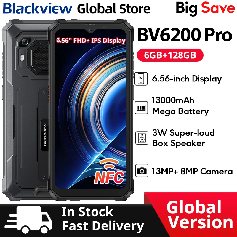 Blackview BV6200 Proโทรศัพท์Android 13 6.56 ''Helio P35,สมาร์ทโฟน4GB + 128GB 13000MAhพร้อม18W Fast Charge NFCโทรศัพท์มือถือ
