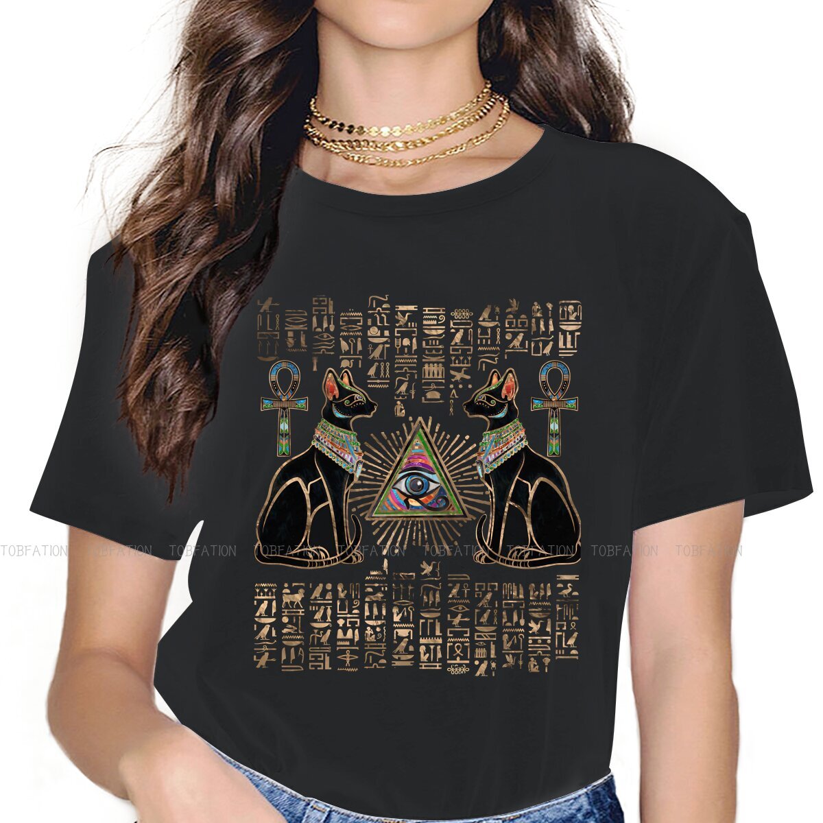 Gato essencial camisas femininas antigo egito egípcio coreano stylet-shirt kawaii 100% algodão roupas femininas
