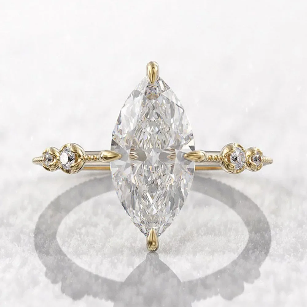 2026 AAA Cincin Zirkonia Kubik Kristal Marquise untuk Wanita Cincin Tipis Modis Aksesori Pernikahan Pertunangan Perhiasan Pernyataan