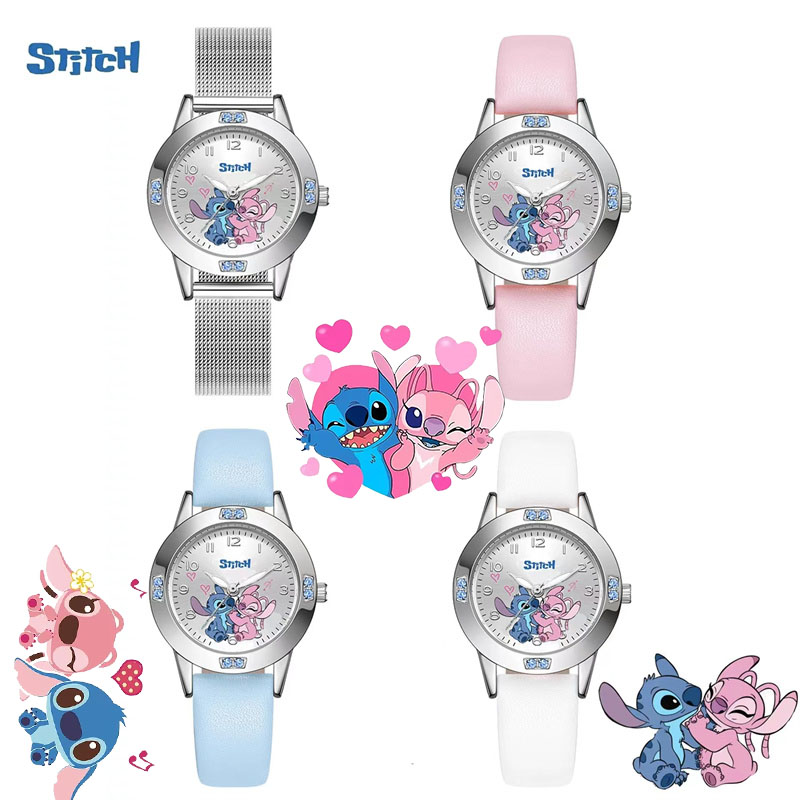 Disney stitch dos desenhos animados senhoras menina cinto de aço alta qualidade conjunto diamante relógio quartzo relógios femininos quartzo crianças relógio