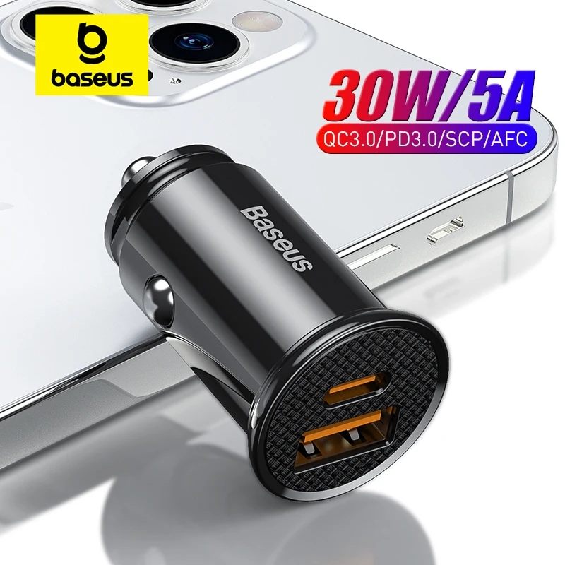 Baseus 30 Вт USB Автомобильное зарядное устройство Quick Charge 4.0 3.0 FCP SCP USB PD для Xiaomi iPhone16 15 14 Pro Max Автомобильное зарядное устройство для быстрой зарядки телефона