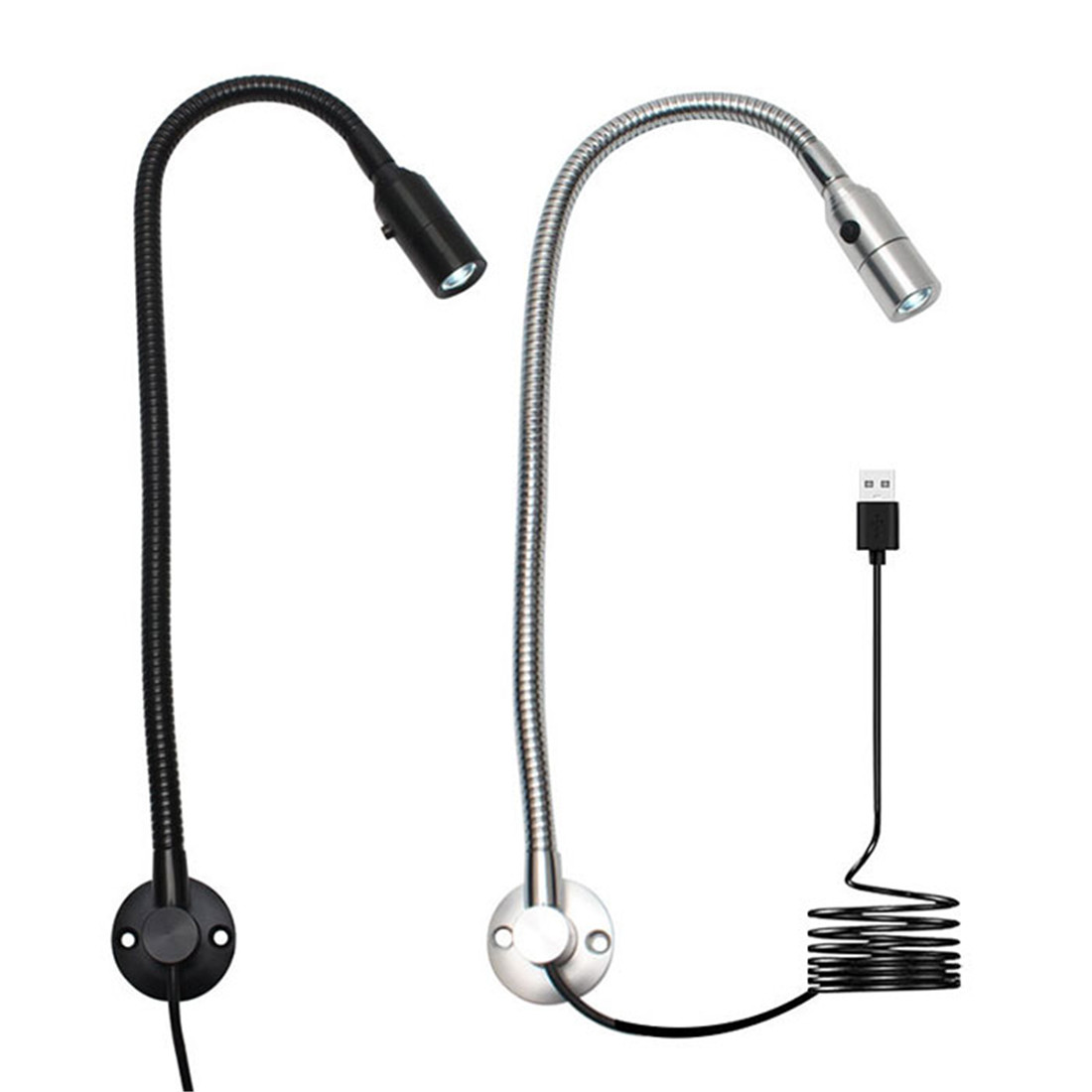 DC5V USB L40cm langer Schwanenhals-CNC-Maschinenleuchte mit Schalter Schwarz Silber 4000K LED-Nachttisch-Leselampe für die Arbeit und Reparatur