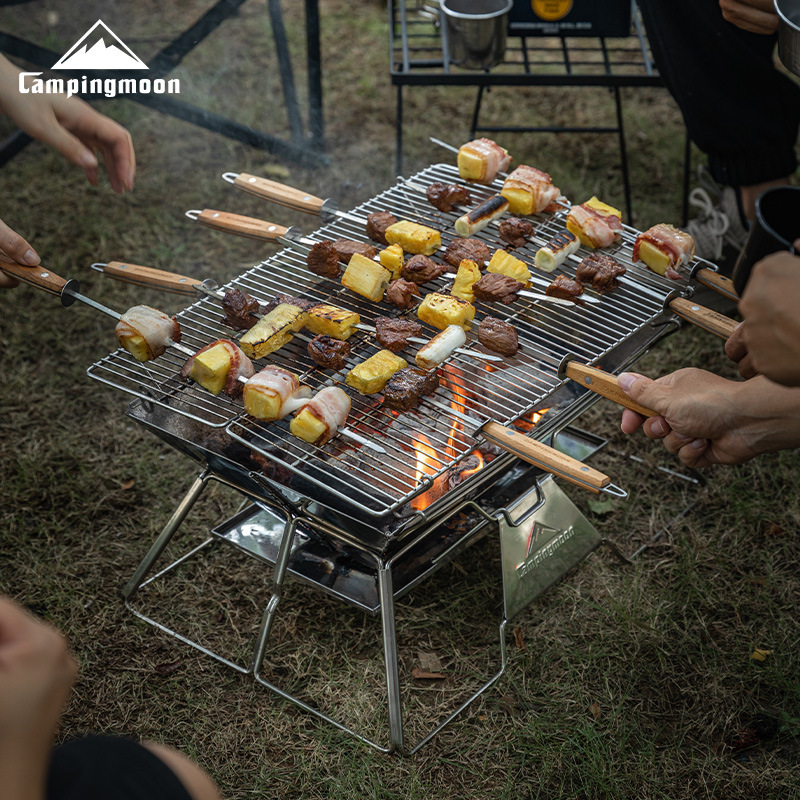 CAMPINGMOON Parrilla de barbacoa portátil plegable grande de acero inoxidable, horno de barbacoa, red de parrilla de picnic para acampar, parrilla de barbacoa