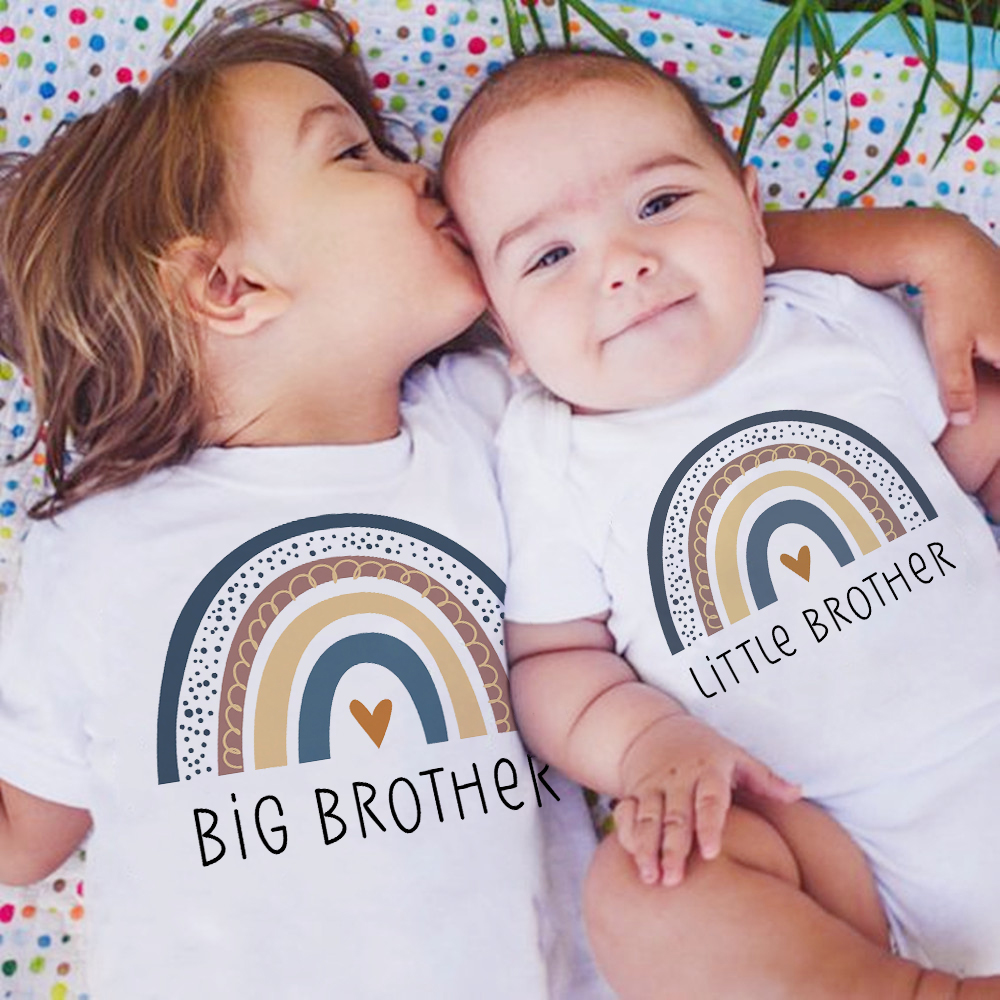 Arco-íris grande irmão irmão mais novo combinando roupa t camisas verão irmão camiseta crianças manga curta topos meninas meninos roupas