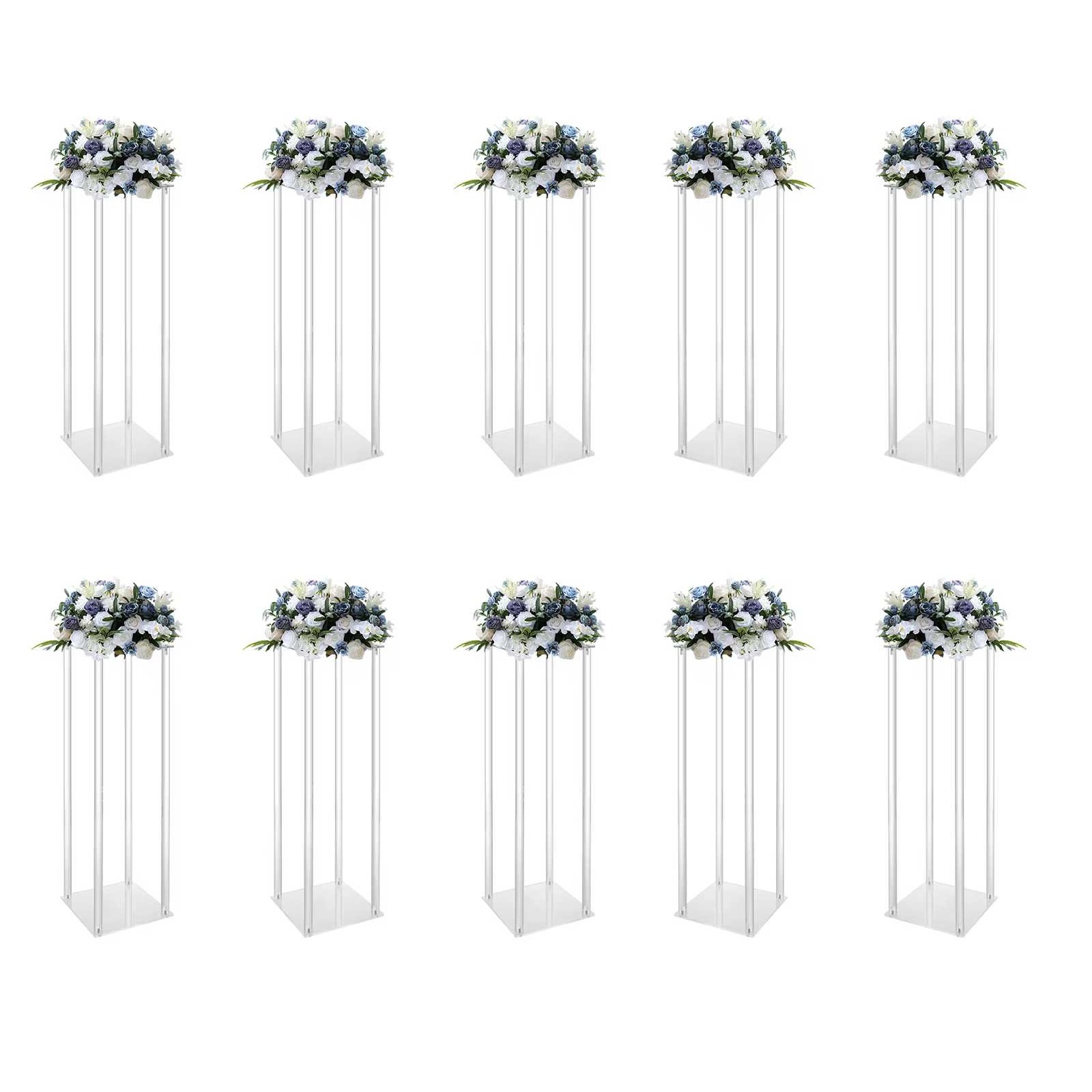 10Pcs Acrylic Vase Wedding Flower Stands Set, 23.6"H Clear Column Rack Geometric Display Stand for Home Party Wedding Decor