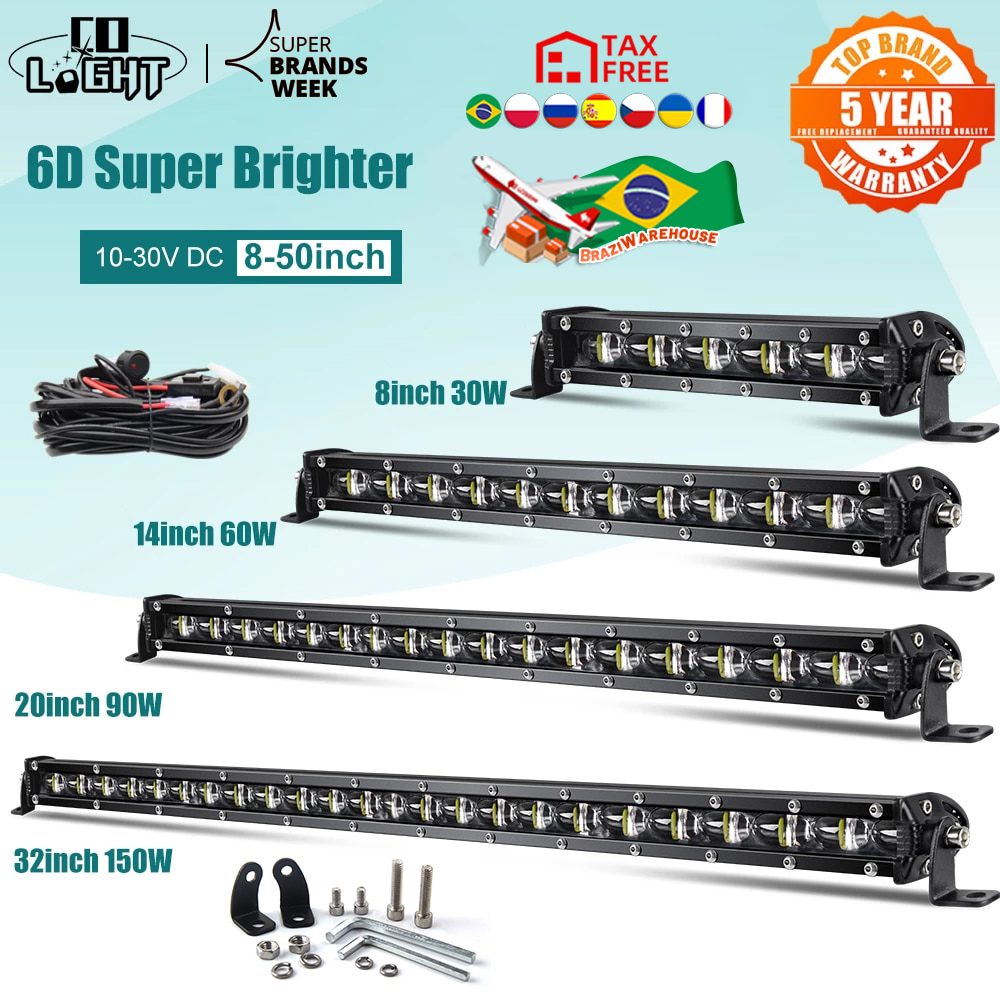 Co ไฟ LED 6D 8-50นิ้วบาร์ LED คอมโบออฟโร้ดสำหรับรถบรรทุก Lada 4x4 SUV ATV Niva 12V 24V ไฟขับขี่อัตโนมัติ