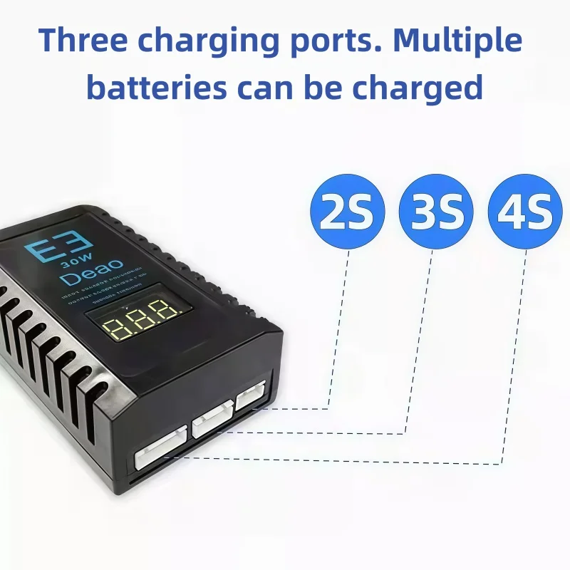 Carregador balanceado E3 30W, carregador simples, carregamento de bateria de lítio 2S 3S 4S, 7,4V 11,1V 14,8V