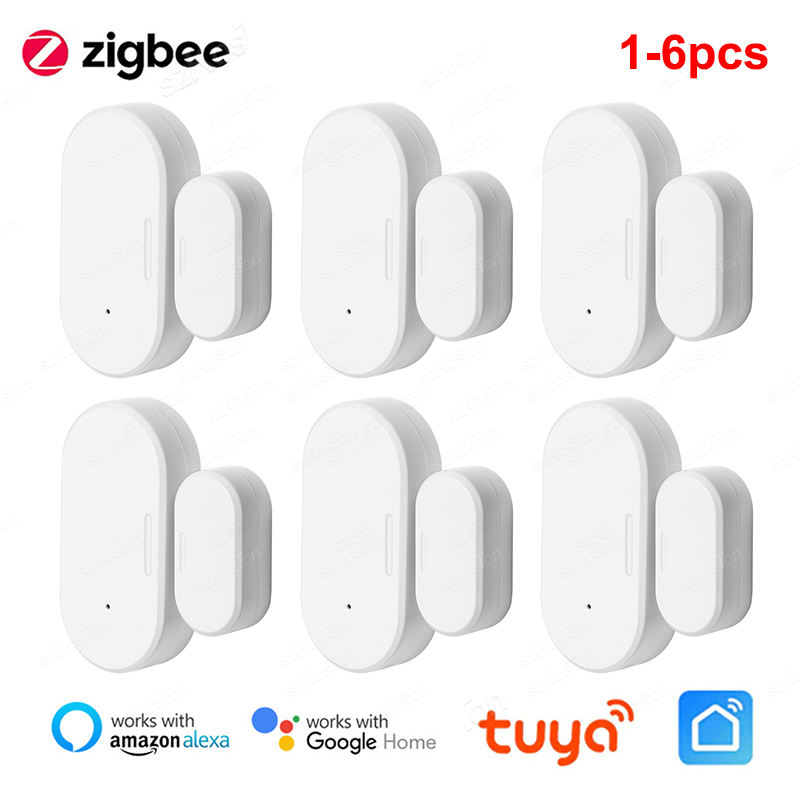 Датчик двери Tuya Smart Zigbee3.0, детектор открытия и закрытия, управление через приложение, совместим с Alexa Google Home, 1-6 шт.