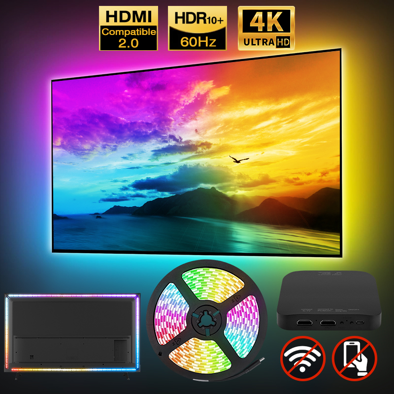 Ambiente led tv backlights 4k dispositivo caixa fita tela sincronização de cor sem wi-fi sem app tv led luzes de tira kits rgb tv backlights led