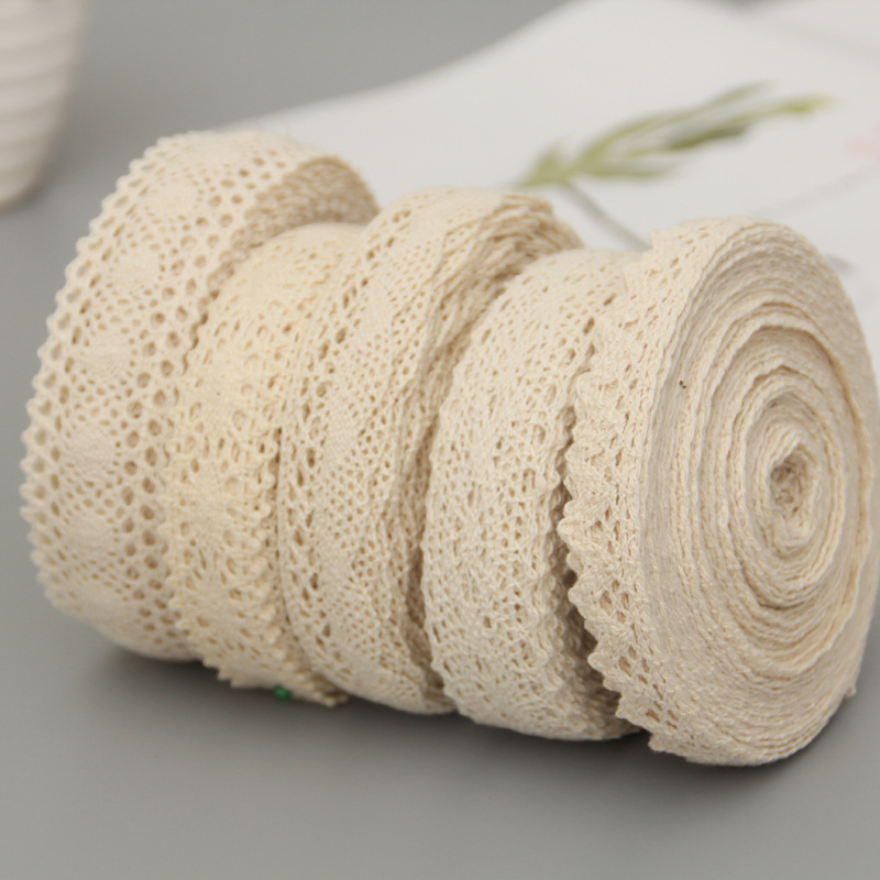 5 หลาผ้าฝ้ายลูกไม้ Trim ริบบิ้น Beige เย็บ Trim ริบบิ้นลูกไม้ถักโครเชต์ลูกไม้ผ้า DIY งานแต่งงาน Craft ของขวัญตกแต่ง