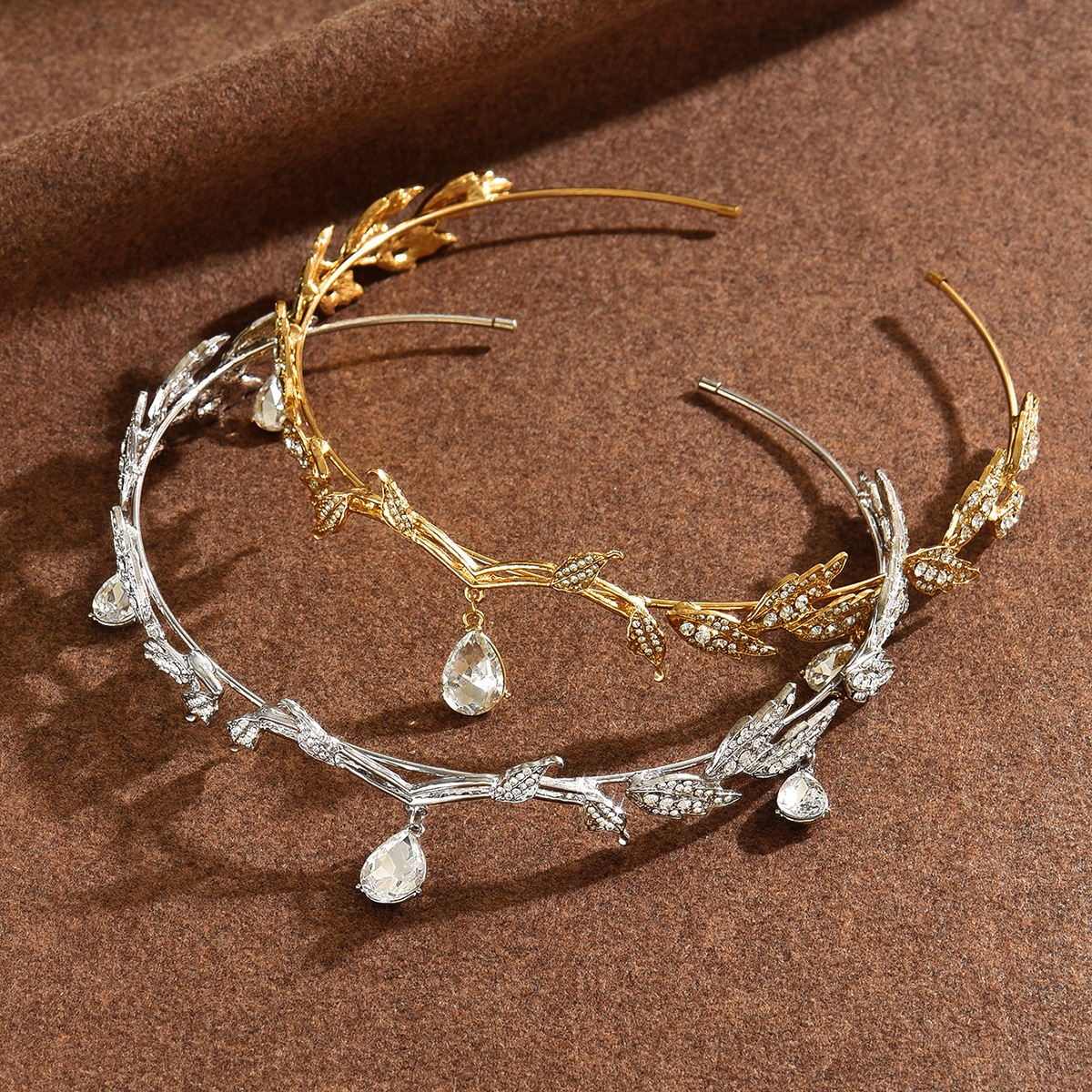1 pieza corona Mori sistema hoja gota tocado de novia Súper Hada Runaway princesa tocado diadema gargantilla accesorios para el cabello de doble uso