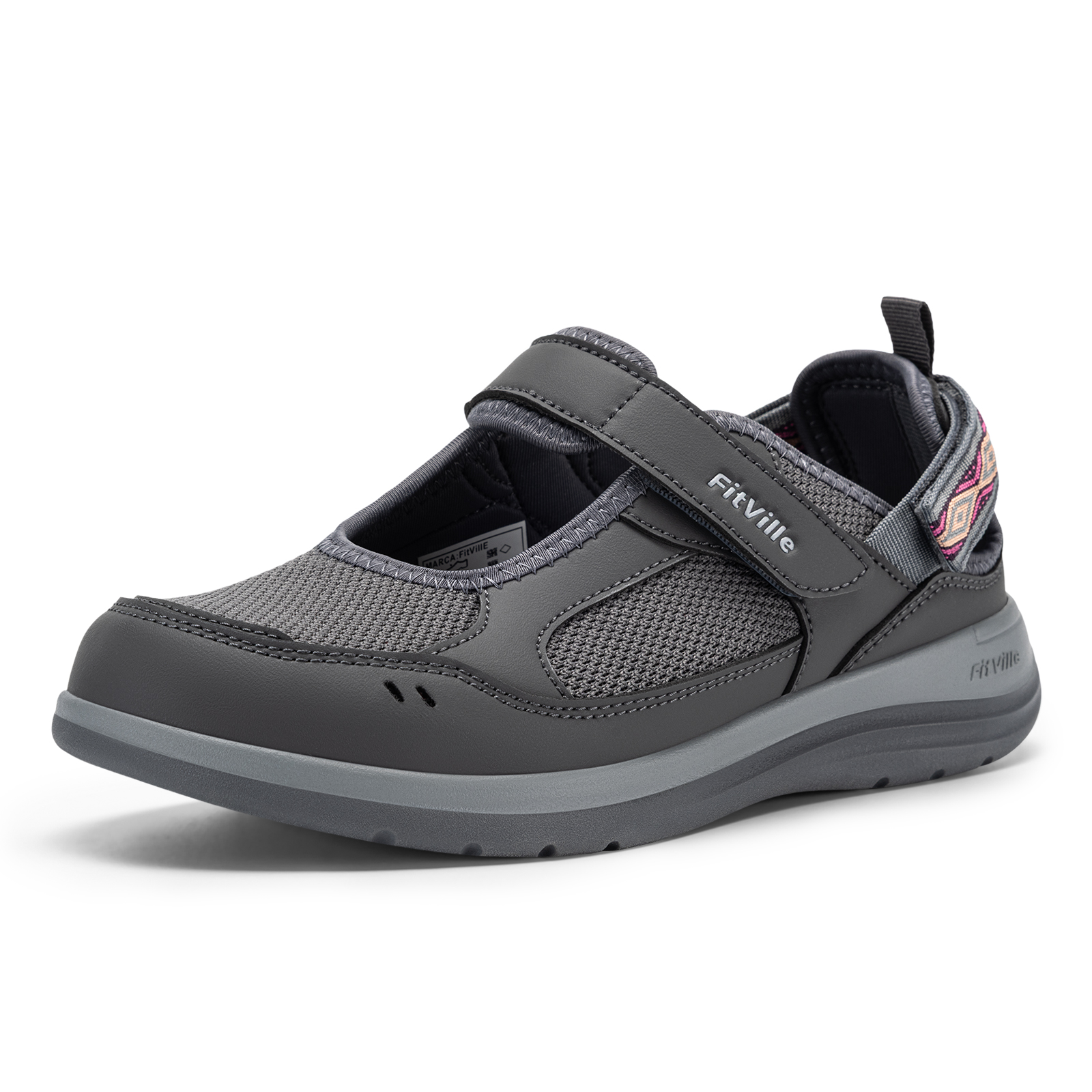 Sandales d'été larges FitVille pour femmes diabétiques avec fermetures réglables et soutien de la voûte plantaire, chaussures d'infirmière légères et respirantes