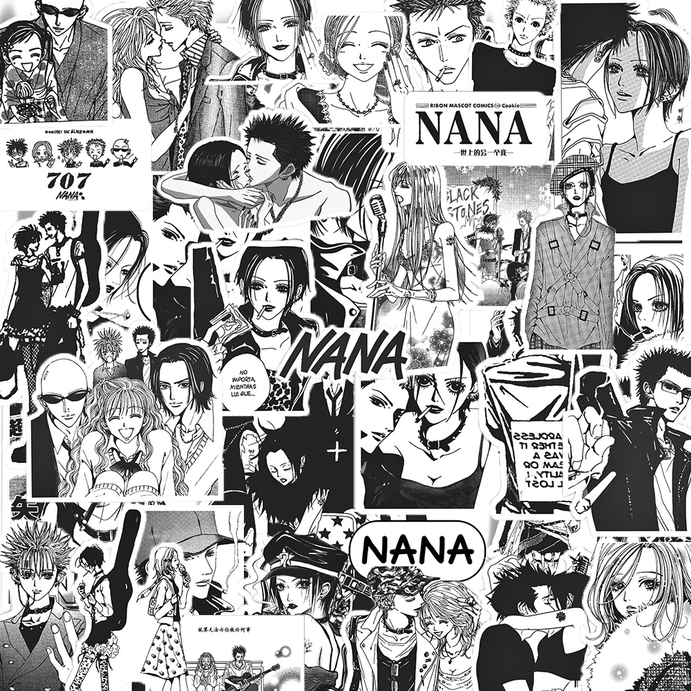 10/30/65 Uds. Pegatinas de grafiti NANA de Anime blanco y negro, pegatinas geniales para decoración de funda de teléfono, botella de agua, pegatinas impermeables para cuaderno
