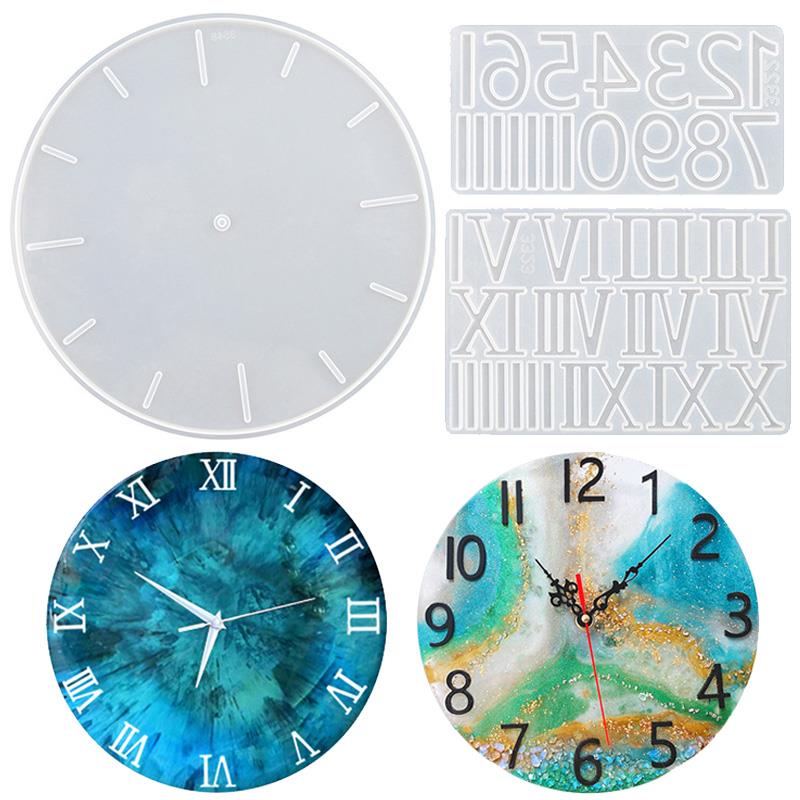 Reloj redondo, Molde de silicona de resina epoxi, números romanos árabes, molde de reloj de hoja de flor, decoración de pared, molde de fundición para manualidades de resina DIY