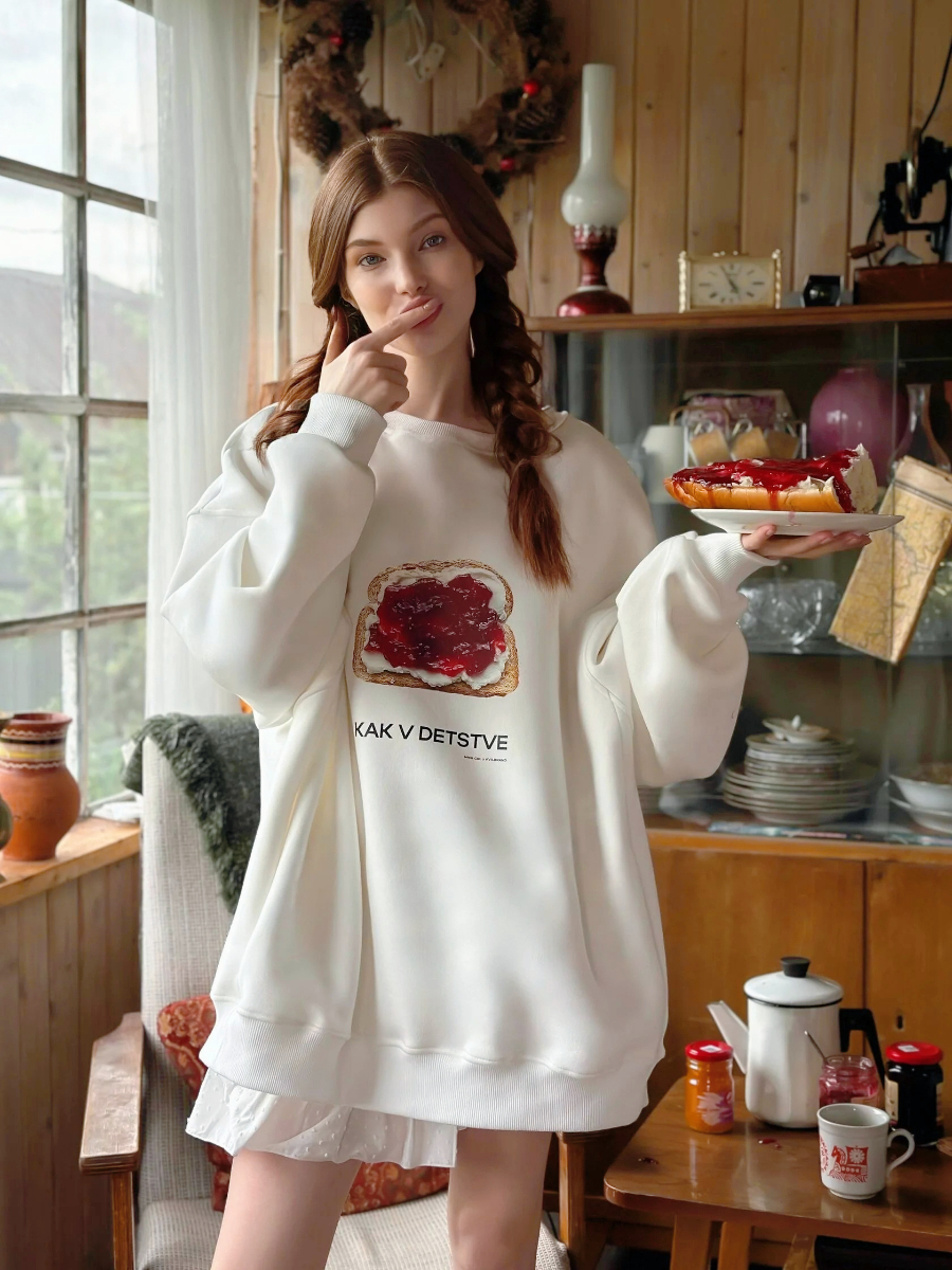 Autumn Winter Printing Warm Sweatshirt Loose Round Neck Oversized Chic Women's HoodiesTrendy Casual Office Lady Pullover