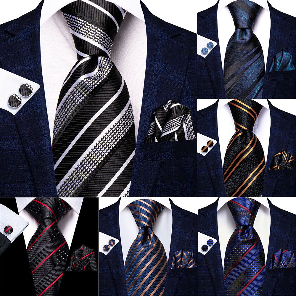 Zwart Wit Gestreepte Blauwe Zijde Bruiloft Stropdas Voor Mannen Handky Manchetknoop Gift Mannen Stropdas Fashion Business Party Dropship Hi-tie Ontwerp