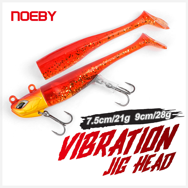 NOEBY Vibration Jig Head T Tail Soft Shad Lure 7.5cm 21g 9cm 28g Jighead Hook Seabass Flatfish Wobblers Fishing Tackle Soft Bait